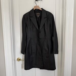 Women's vintage Black Leather trench